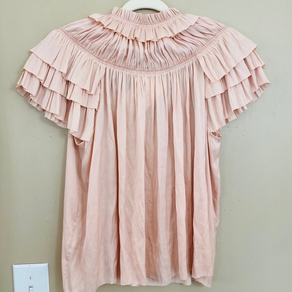 Ulla Johnson NWT Peony Pink Liv Plissé Satin Ruffle Sleeve Blouse Size 2 - Picture 10 of 13